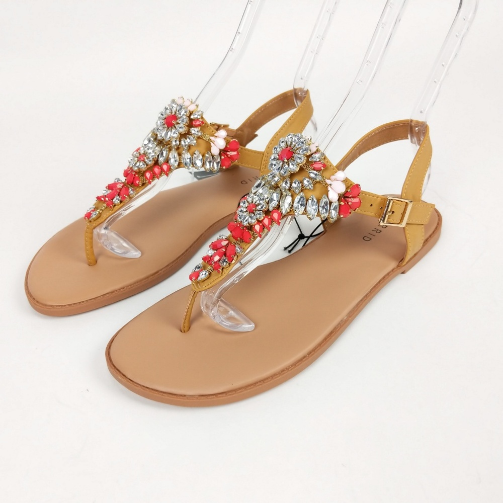 Torrid Tan Rhinestone T-Strap Thong Sandals Shoes - Picture 4 of 8